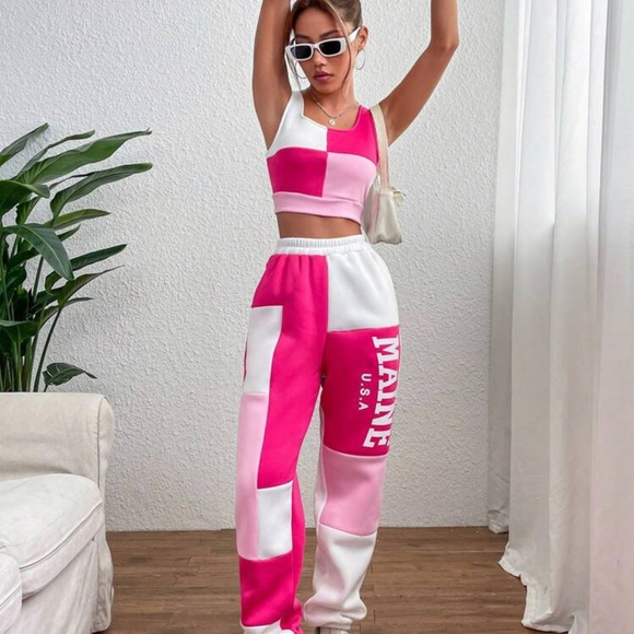 COPY - Colorblock MAINE Crop Tank Top & Sweatpants *NEW* - Picture 3 of 6